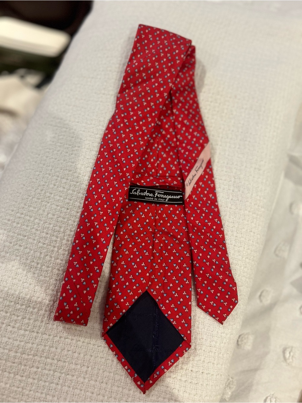 Salvatore Ferragamo Red Silk Tie with Micro Floral Motif